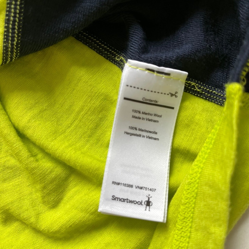 Smartwool Mens Long Sleeve Neon Yellow Navy Blue Sz Large - Picture 5 of 6
